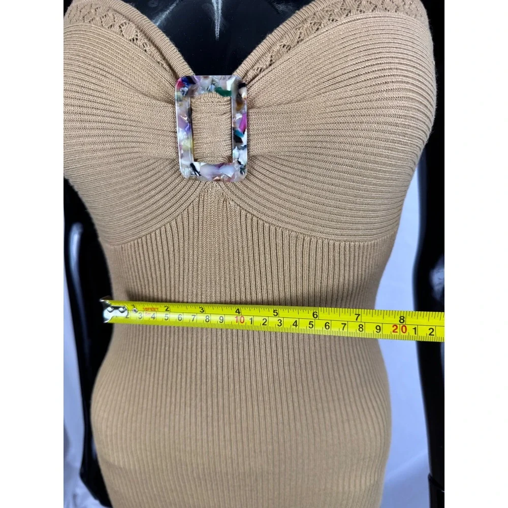 Jolie & Joy Bodycon Dress‎ Jewel Accent Ribbed Knit Sleeveless Tan Small